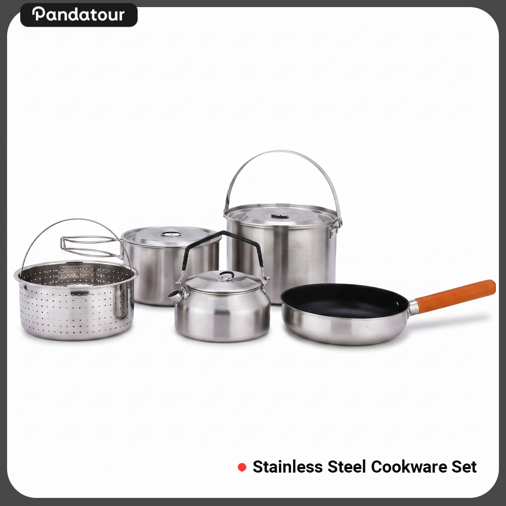 Camping Outdoor Cooking Equipment - Pandatour Outdoor Camping 5Piece Stainless Steel