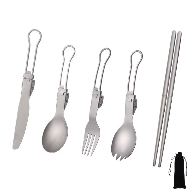 Camping Cooking Utensil Set - Titanium Foldable Utensil Set with Fork