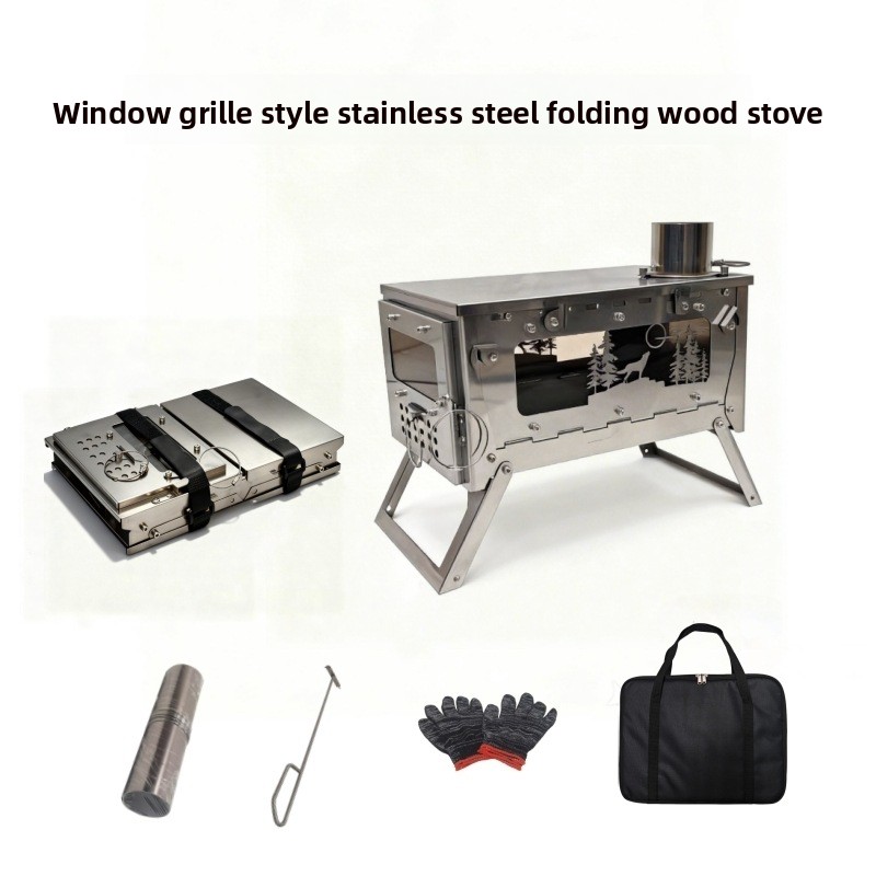 Camping Cooking Tent - Stainless Steel Foldable Portable Wood Stove