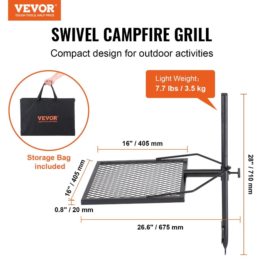 Swivel Campfire Grill for Fire - Camping Cooking Fire Pit review and price