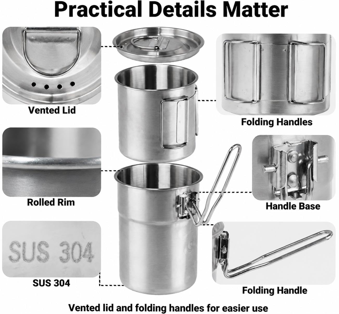 2-Piece SUS304 Stainless Steel - Nesting Camping Cooking Set review and price