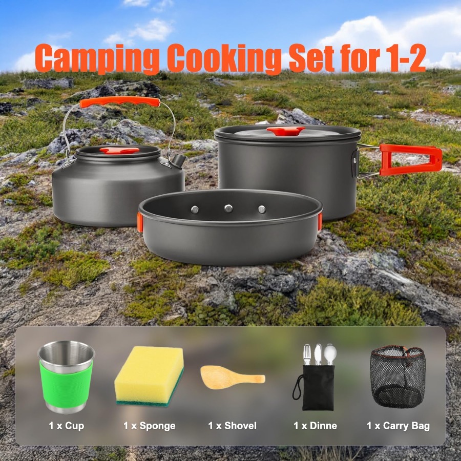 Camping Cookware Set: 35oz Non - Nesting Camping Cooking Set review and price