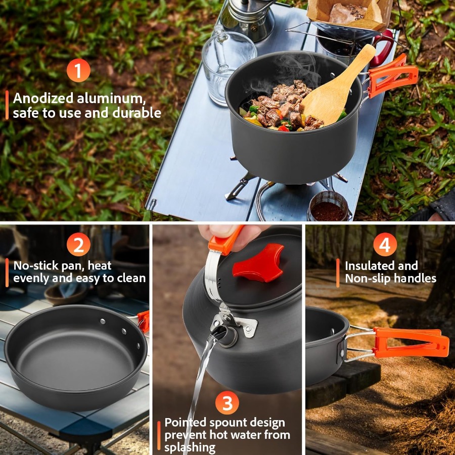 Camping Cookware Set: 35oz Non - Nesting Camping Cooking Set review and price